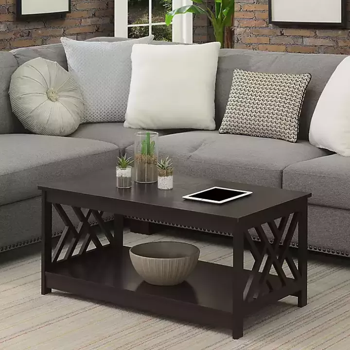 Clearance Espresso Cut-Out Sides Coffee Table Coffee Tables