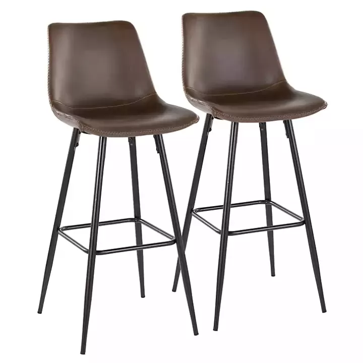 New Espresso Faux Leather Metal Bar Stools, Set of 2 Bar Stools & Counter Height Stools