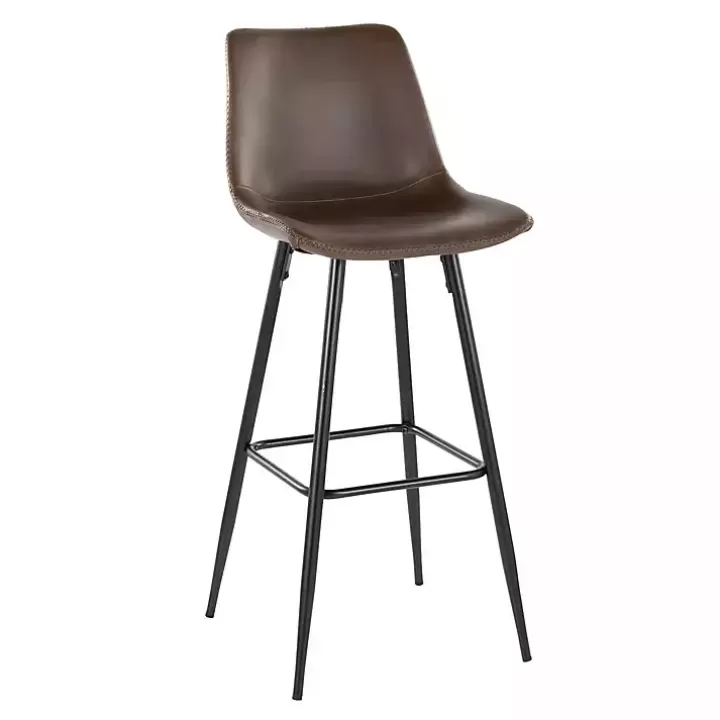 New Espresso Faux Leather Metal Bar Stools, Set of 2 Bar Stools & Counter Height Stools