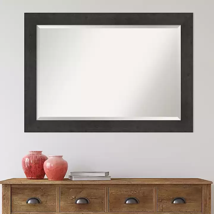 Outlet Espresso Plank Beveled Mirror Framed Mirrors