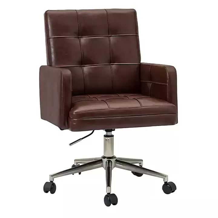 Shop Espresso Tufted Faux Leather Swivel Office Chair Office Furniture