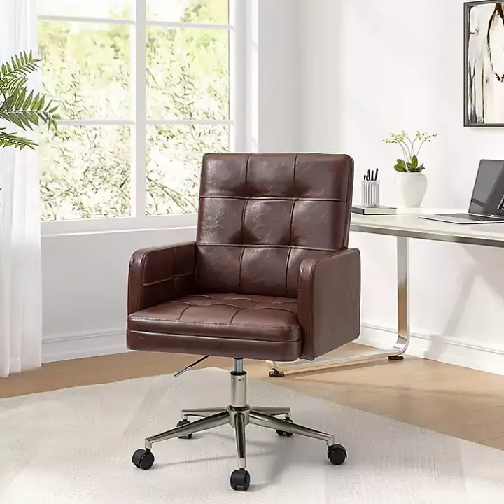 Shop Espresso Tufted Faux Leather Swivel Office Chair Office Furniture