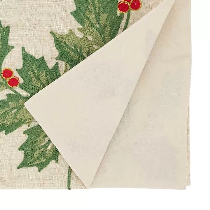 Clearance Evergreen Holly Leaves Cotton Runner Table Linens