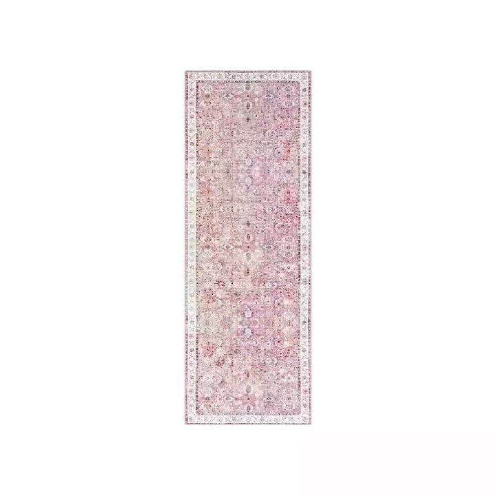 Sale Faded Rouge Bordered Flatweave Runner, 2x7 Area Rugs