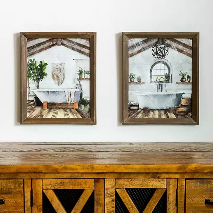 Discount Farmhouse Bathroom Framed Art Prints, Set of 2 Framed Art