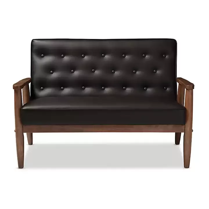 Hot Faux Leather and Rubberwood Loveseat, 49 in. Sofas & Loveseats