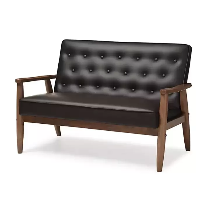 Hot Faux Leather and Rubberwood Loveseat, 49 in. Sofas & Loveseats