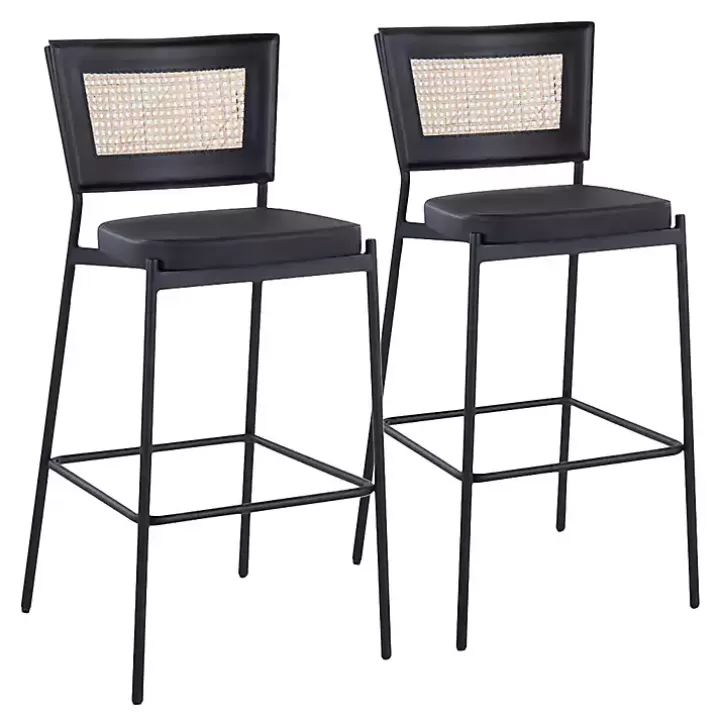 Hot Faux Leather and Rattan Bar Stools, Set of 2 Bar Stools & Counter Height Stools