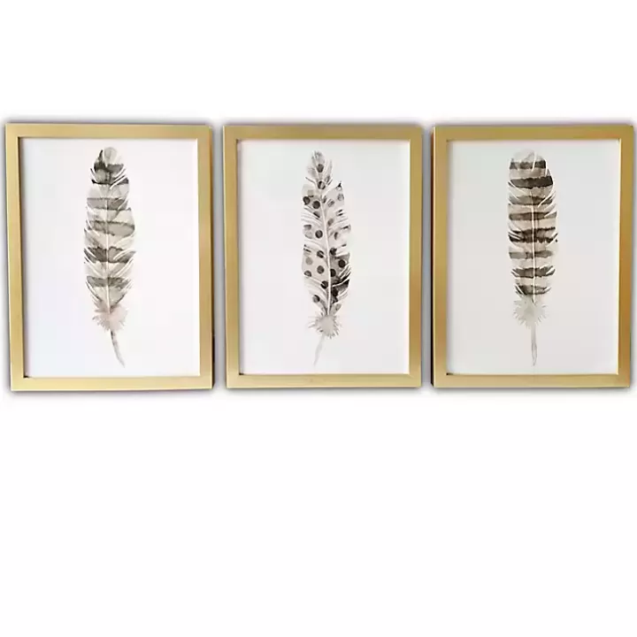 Online Feathers Framed Art Prints, Set of 3 Framed Art