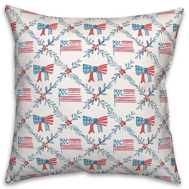 Online Flags and Bows 4th of July Indoor/Outdoor Pillow Outdoor Cushions & Pillows