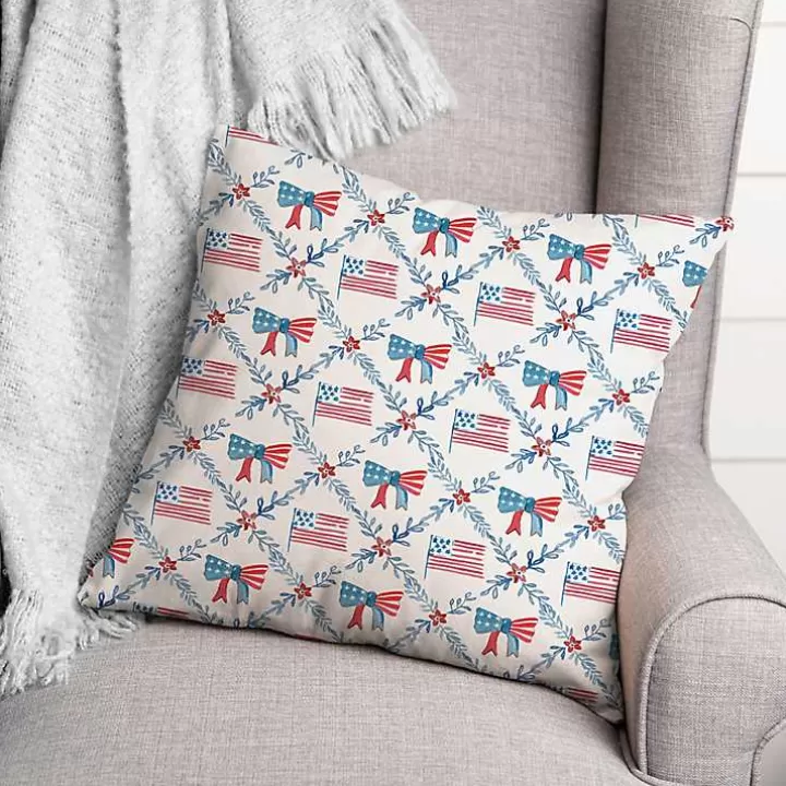 Online Flags and Bows 4th of July Indoor/Outdoor Pillow Outdoor Cushions & Pillows
