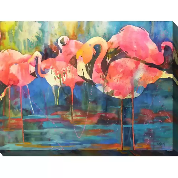 Flash Sale Flirty Flamingos Outdoor Canvas Art Print Outdoor Wall Decor