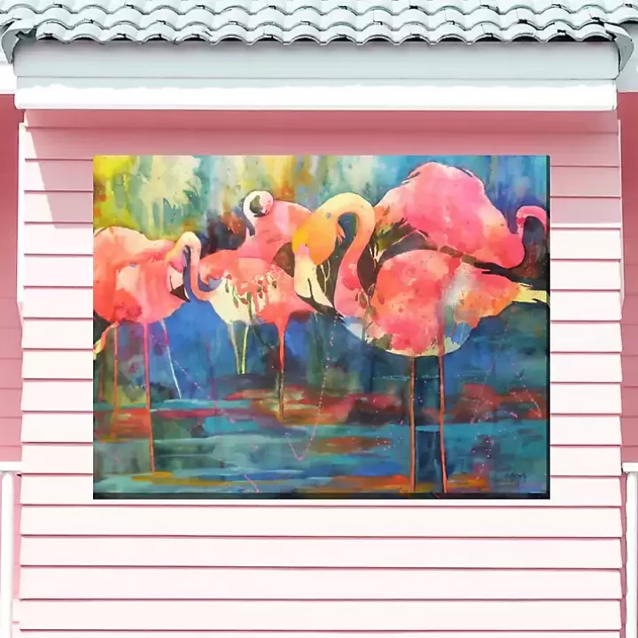 Flash Sale Flirty Flamingos Outdoor Canvas Art Print Outdoor Wall Decor