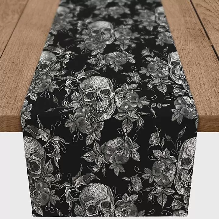 Fashion Floral Skulls Halloween Table Runner Table Linens