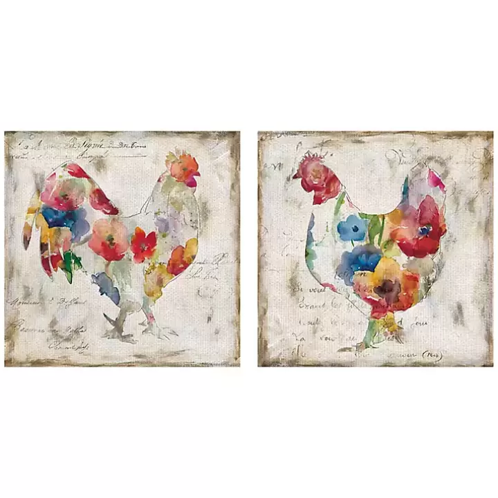 Sale Flowered Chicken Canvas Art Print, Set of 2 Canvas Art