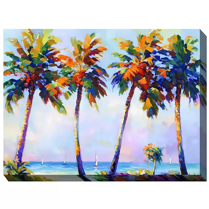 Cheap Four Flamboyant Palms Outdoor Canvas Art Print Outdoor Wall Decor