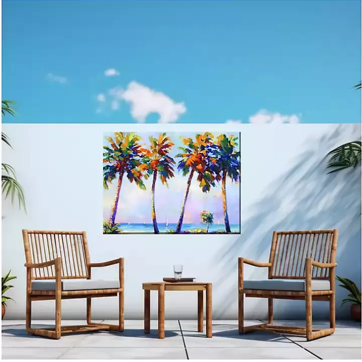 Cheap Four Flamboyant Palms Outdoor Canvas Art Print Outdoor Wall Decor
