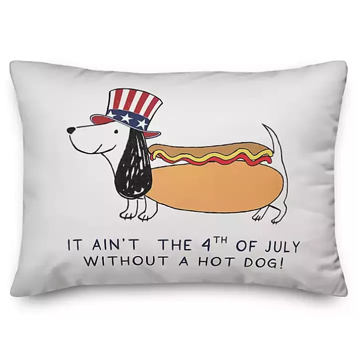 Discount Fourth of July Hot Dog Indoor/Outdoor Pillow Outdoor Cushions & Pillows