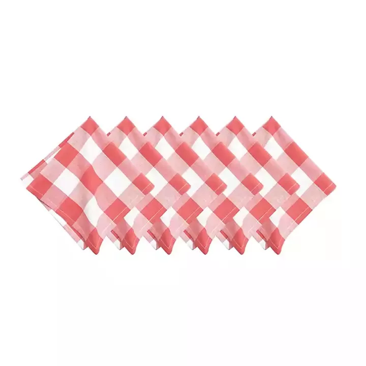 Fashion Franklin Coral Gingham Napkins, Set of 6 Table Linens