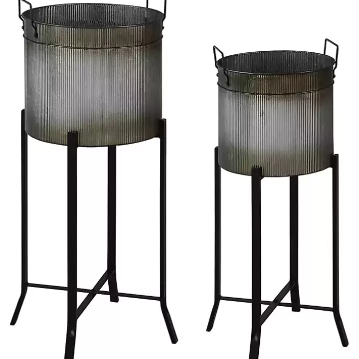 Sale Galvanized Planters with Stands, Set of 2 Planters