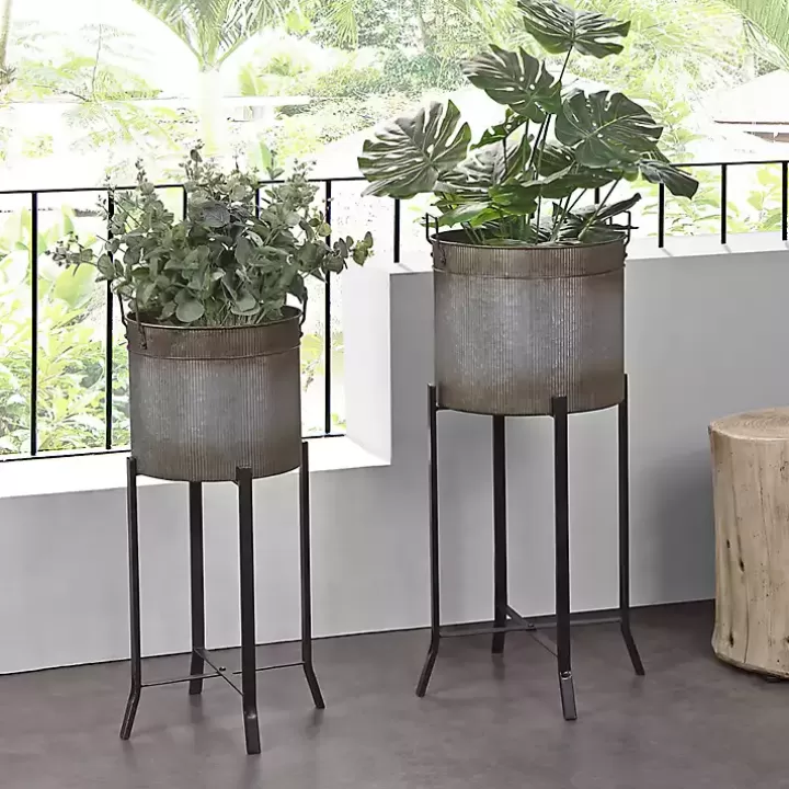 Sale Galvanized Planters with Stands, Set of 2 Planters