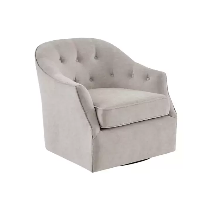 Clearance Gayla Taupe Button Tufted Swivel Accent Chair Accent Chairs