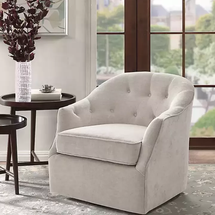 Clearance Gayla Taupe Button Tufted Swivel Accent Chair Accent Chairs