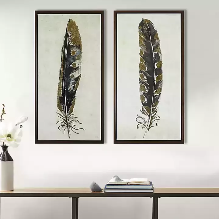 Fashion Gilded Feathers Canvas Art Prints, Set of 2 Framed Art