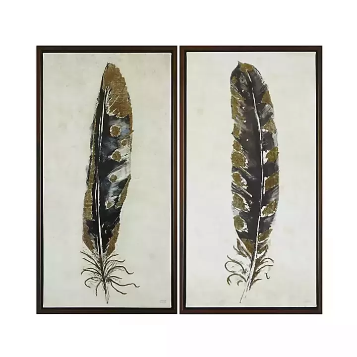 Fashion Gilded Feathers Canvas Art Prints, Set of 2 Framed Art