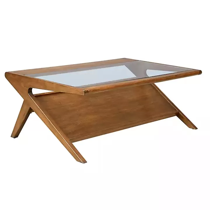 Online Glass and Walnut Wood Angled Coffee Table Coffee Tables