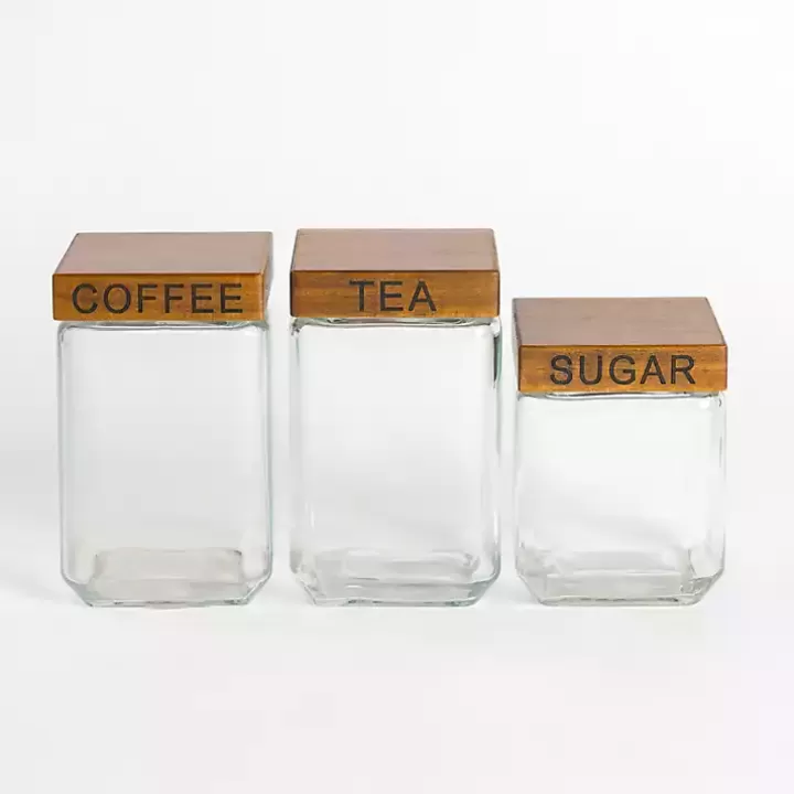 Sale Glass and Wood Lid Canisters, Set of 3 Kitchen Storage