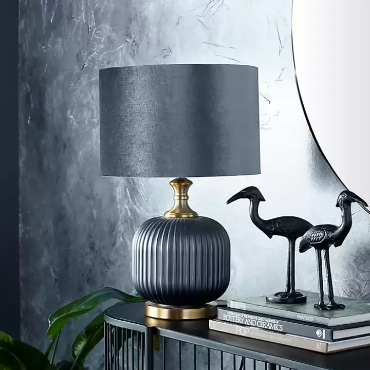 Sale Glass Base Round Velvet Shade Table Lamp Table Lamps