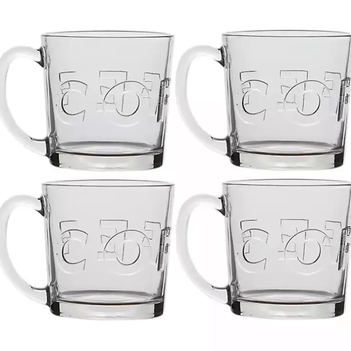 Flash Sale Glass Embossed Coffee Mugs, Set of 4 Glassware & Drinkware