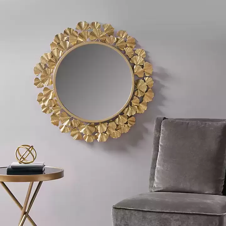 Online Gold Foil Leaf Framed Round Wall Mirror Decorative Mirrors