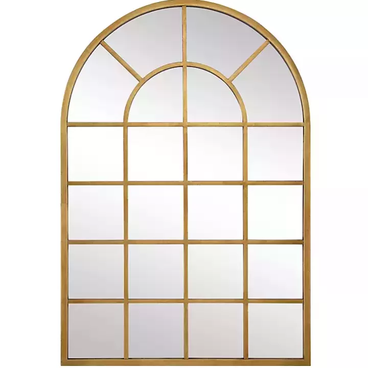 Online Gold Leaf Metal Windowpane Arch Frame Mirror Decorative Mirrors