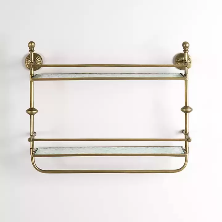 Best Sale Gold Metal & Textured Glass 2-Tier Wall Shelf Shelves