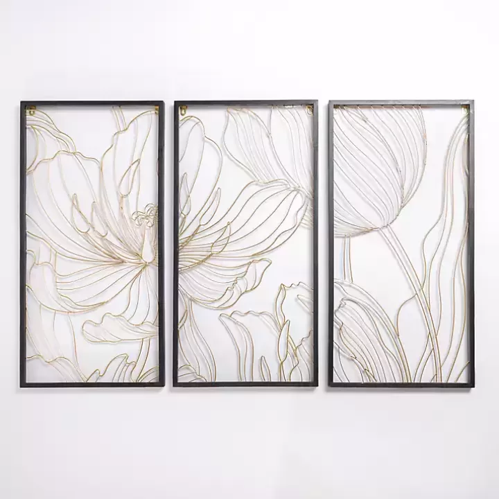 Flash Sale Gold Metal Abstract Floral Wall Plaques, Set of 3 Wall Plaques