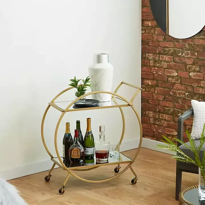 Outlet Gold Metal Circular Bar Cart Kitchen Islands & Bar Carts