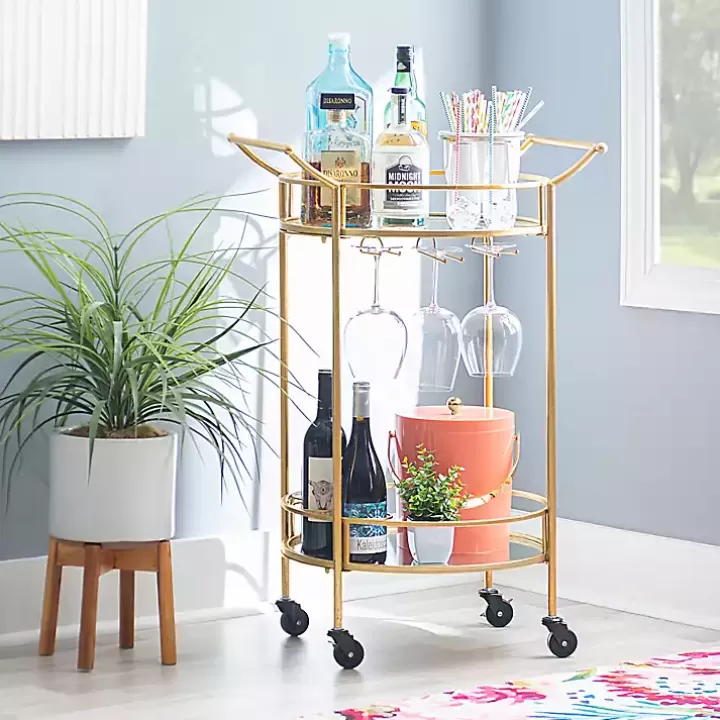 Flash Sale Gold Metal Frame Bar Cart with Mirrored Shelves Kitchen Islands & Bar Carts