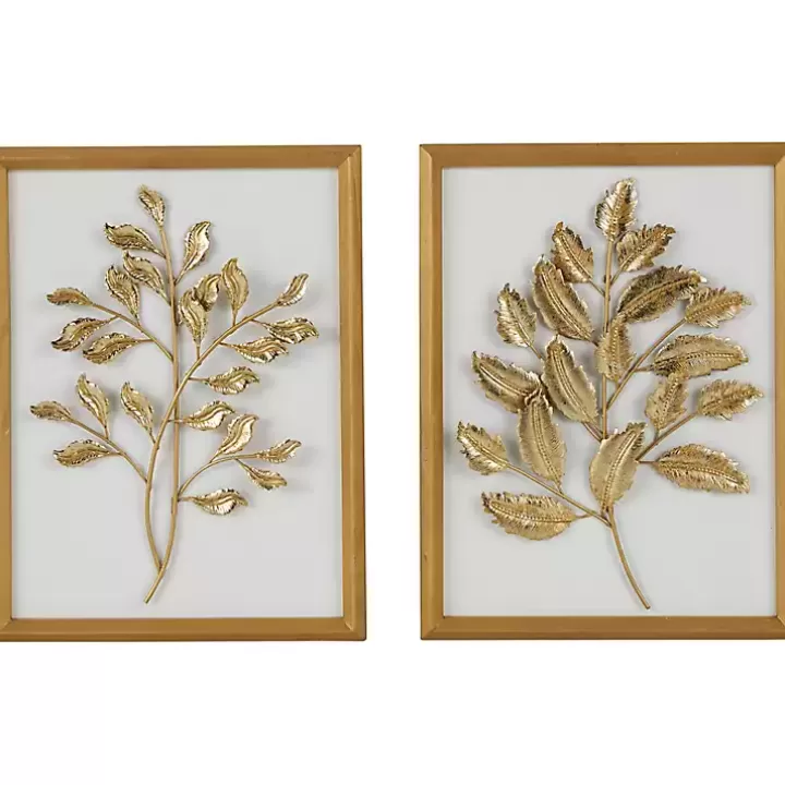 Store Gold Metal Leaves Framed Wall Plaques, Set of 2 Wall Plaques