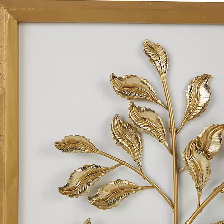 Store Gold Metal Leaves Framed Wall Plaques, Set of 2 Wall Plaques