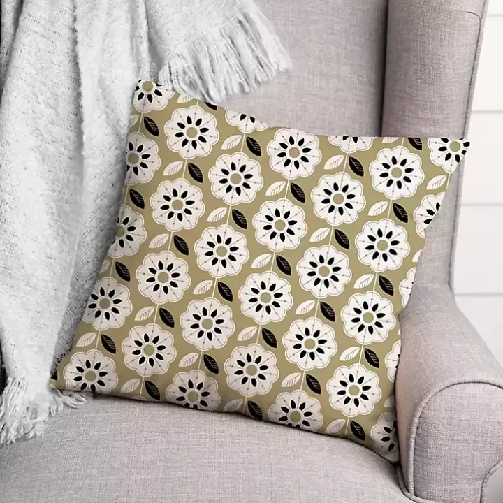 Clearance Gold Mod Flowers Indoor/Outdoor Pillow Outdoor Cushions & Pillows