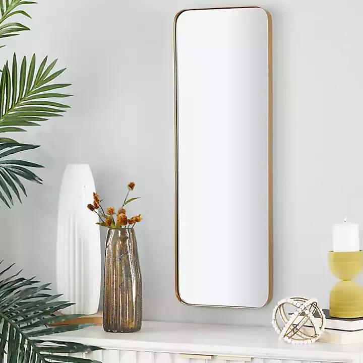Clearance Gold Thin Iron Frame Curved Corner Mirror Decorative Mirrors