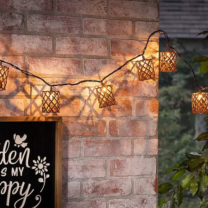 Flash Sale Golden Brown Rattan Weave Outdoor String Lights Outdoor Lighting