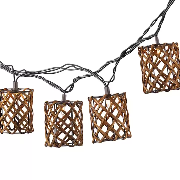 Flash Sale Golden Brown Rattan Weave Outdoor String Lights Outdoor Lighting