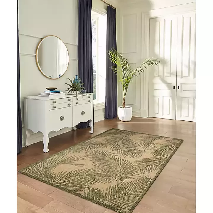 Clearance Golden Green Palm Leaves Outdoor Area Rug, 4x7 Outdoor Rugs