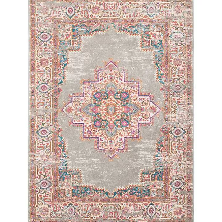 Outlet Gray & Pink Central Motif Botanical Area Rug, 5x7 Area Rugs