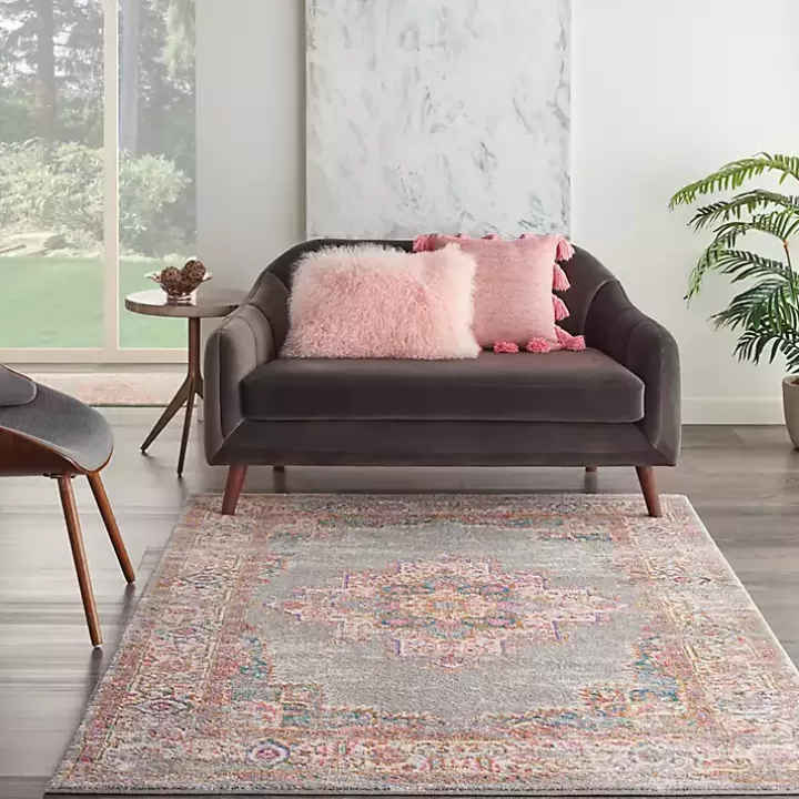 Outlet Gray & Pink Central Motif Botanical Area Rug, 5x7 Area Rugs