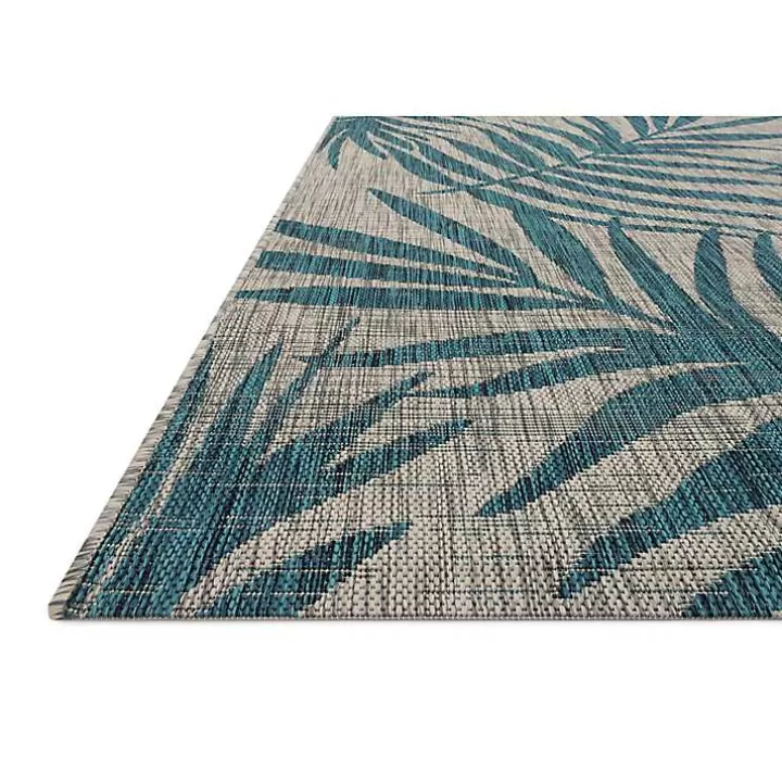 Store Gray and Aqua Palm Leaves Outdoor Area Rug, 7x10 Outdoor Rugs