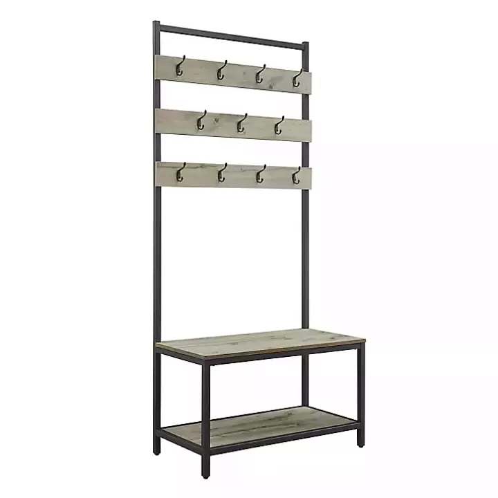New and Black Wood Bench Hall Tree Entryway Furniture